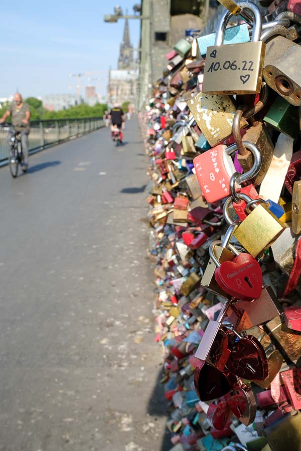 love locks along the side of a bridge