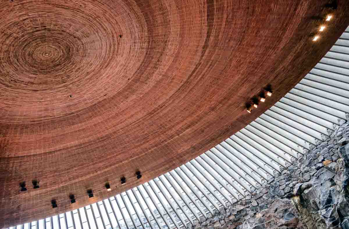 section of copper domw of Temppeliaukion Kirkko in helsinki