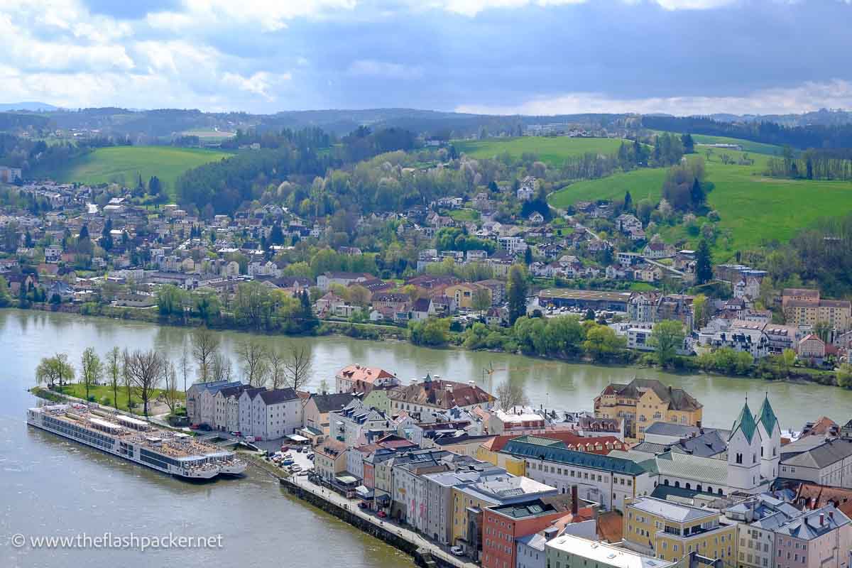 panoramic view of two rivers meeting in passau germany