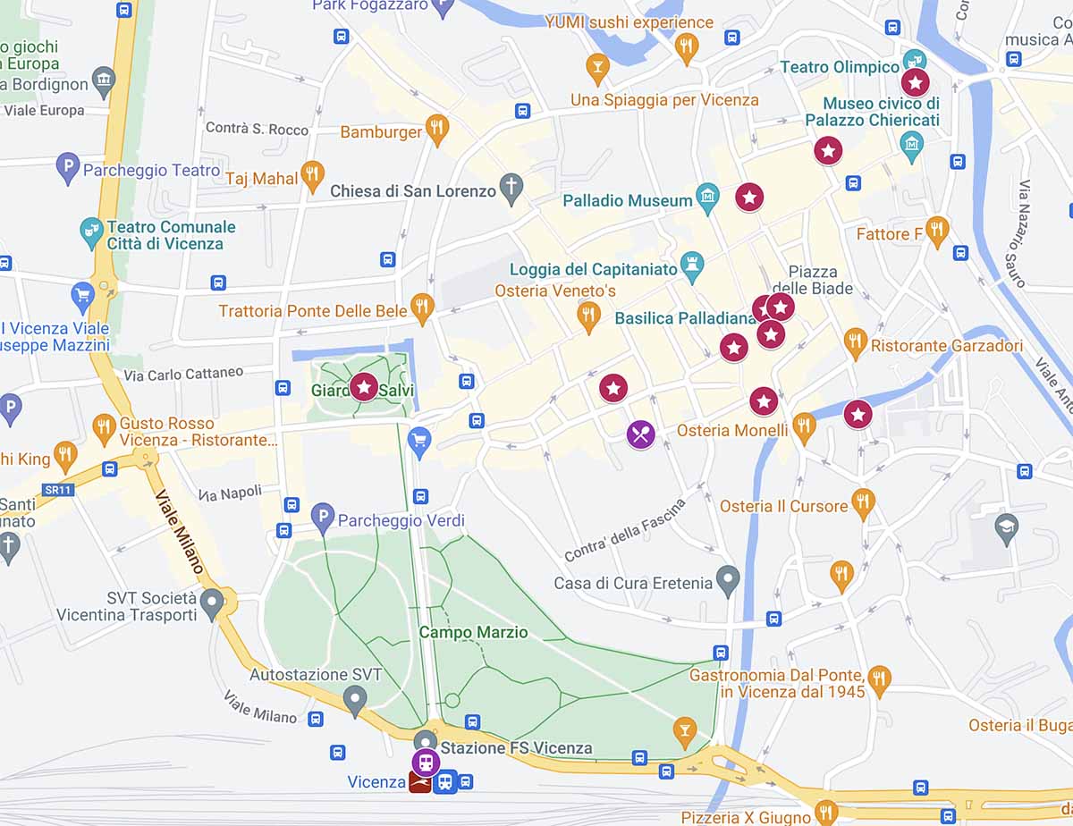 map of the best things to do in vicenza italy in one day