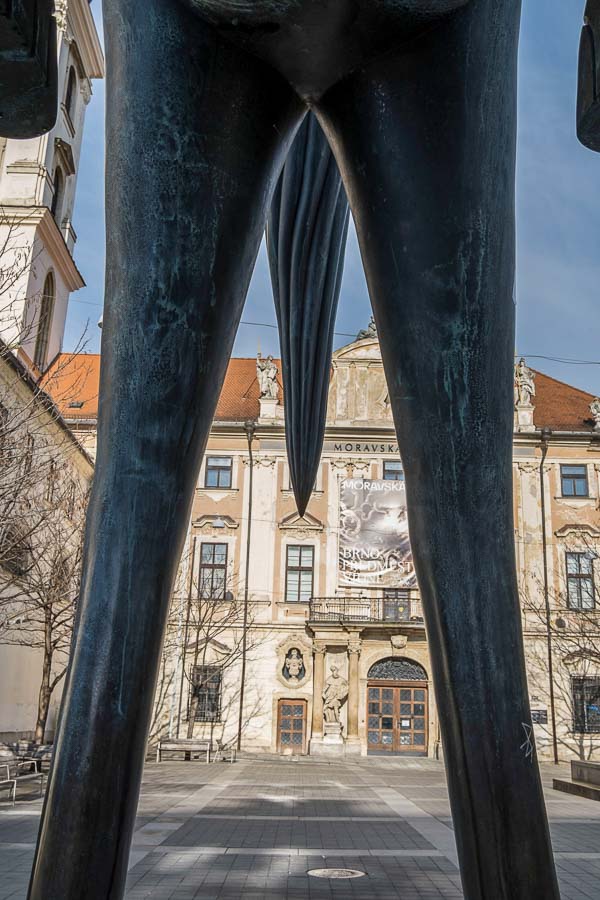the long legs and tail of the brno equestrian statue