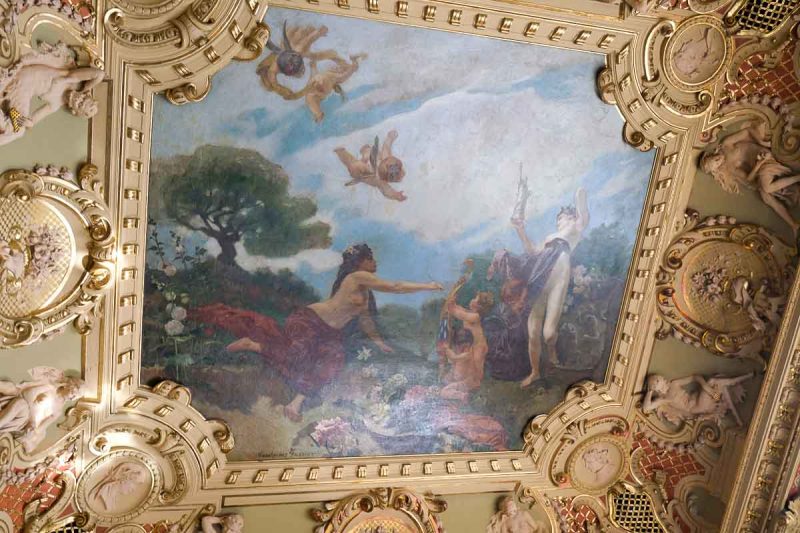 painting of cherubs and gods on ceiling