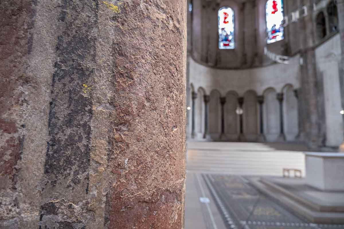 painted stone roman pillar in great st martin church in cologne