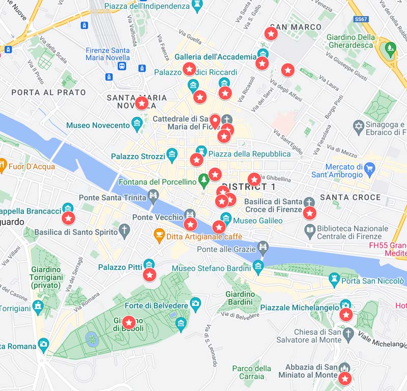 map of the best landmarks in florence italy