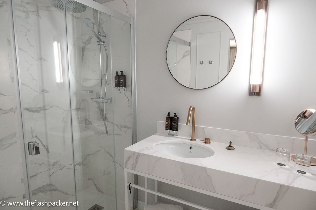 A Perfect Weekend in Málaga: 2-Day Itinerary 31 shower and marble sink in hotel bathroom in malaga spain