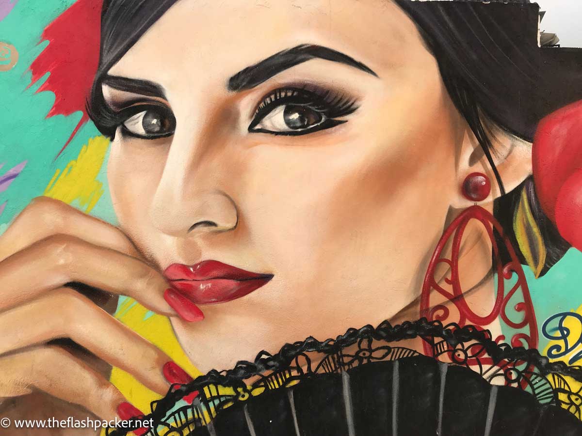 wall mural of a close up of a woman with red lipstick and red earrings
