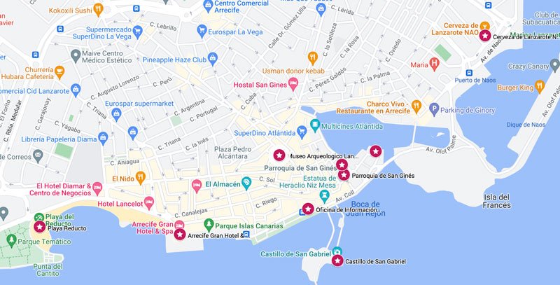 map of the best things to do in Arrecife lanzarote