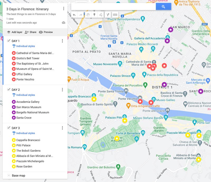 map showing the best things to see in 3 days in florence itinerary