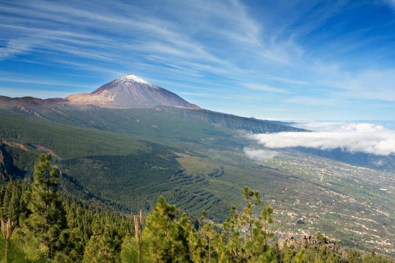 snow capped volcanic mount teide in tenerife