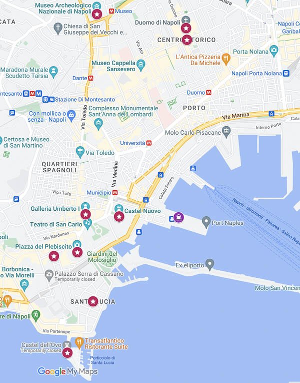 map showing the best things to see in one day in naples from a cruise ship