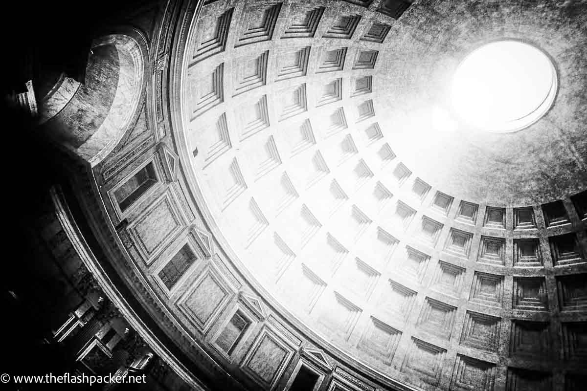 dome of the pantheon-rome with light pouring in