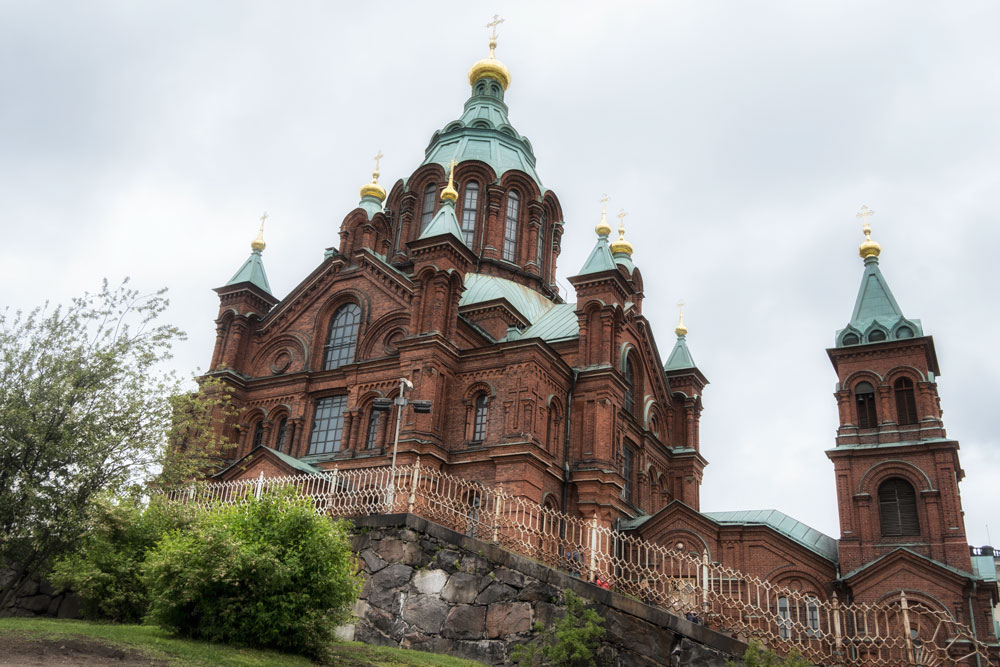 exterior of Uspenskin Cathedral seen during one day in helsinki