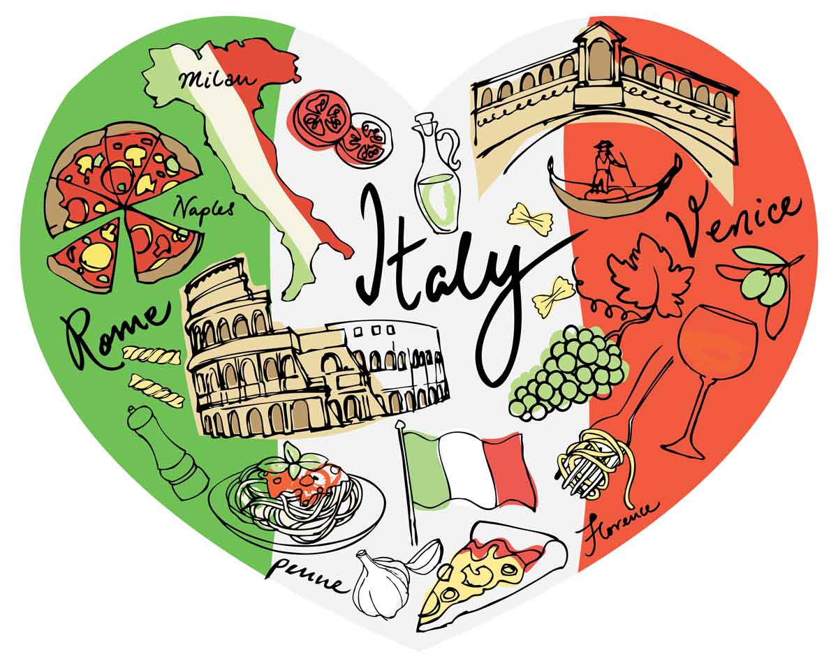 Ultimate Guide to the 20 Regions of Italy (+ Map) 1 illustration of famous italian icons depicting what is italy famous for